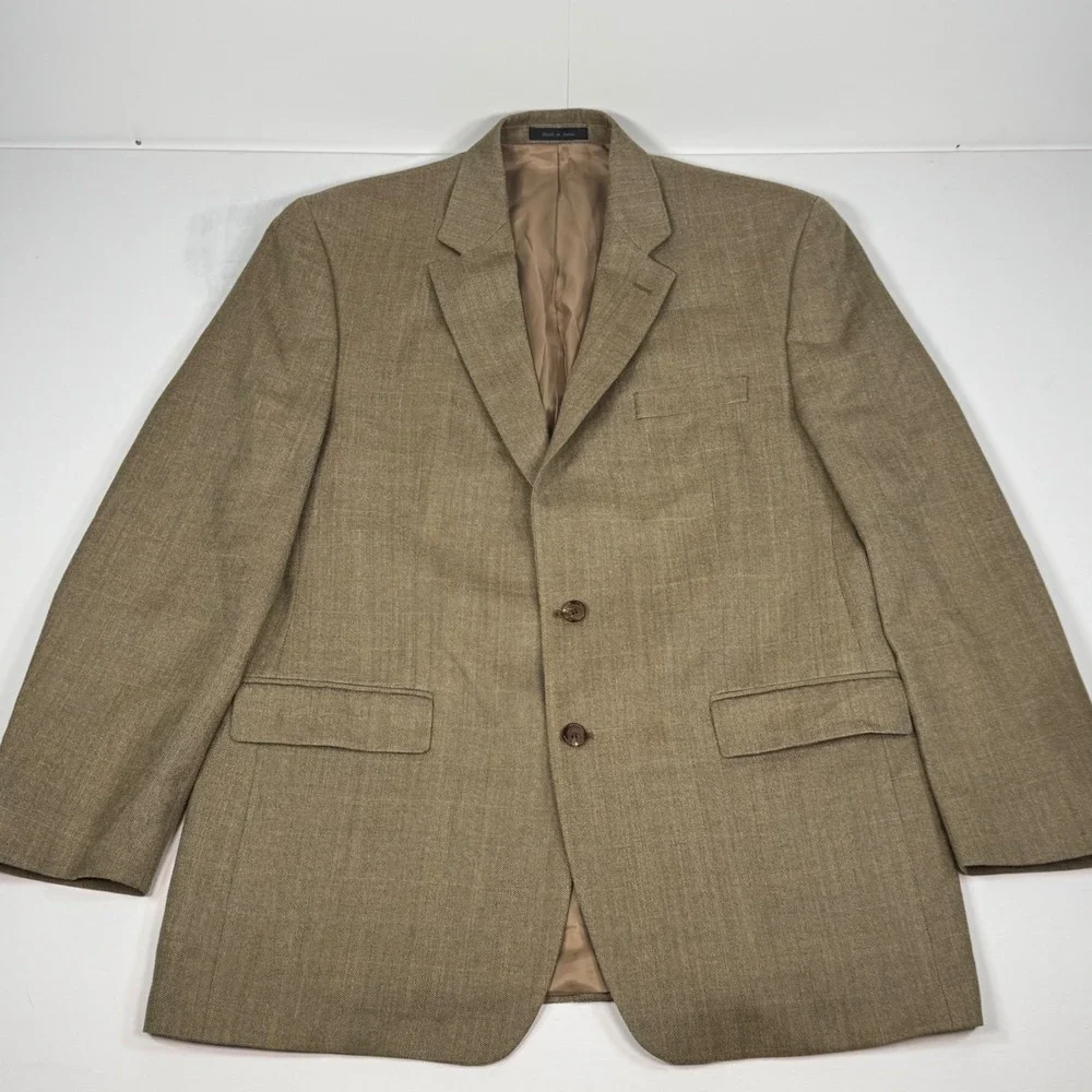 Lauren Ralph Lauren Mens 44L Silk Wool Herringbone Blazer Sport Coat Tan Brown